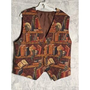 Vintage Tapestry Library Bookshelf Vest Mens Brown 
Academia L/XL Unbranded